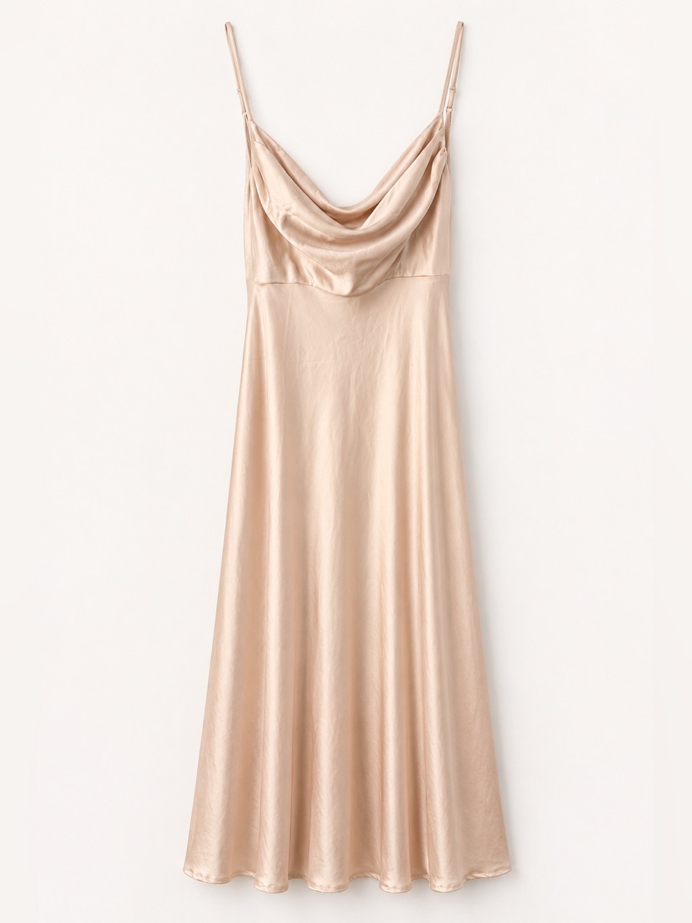 NWT Champagne Satin Cowl Neck Midi Slip Dress Size X Small